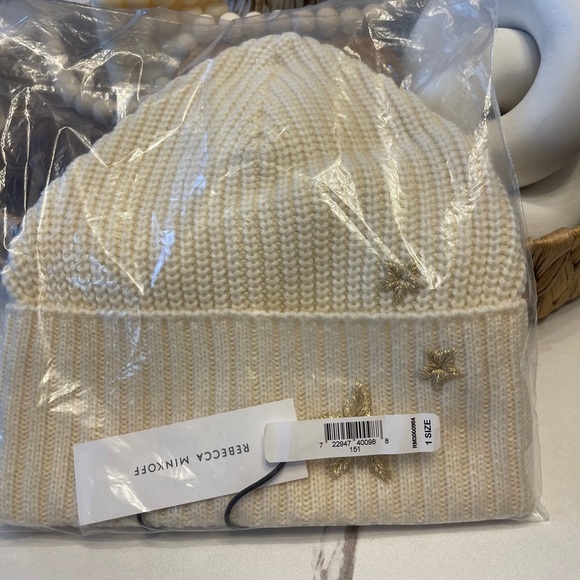 REBECCA MINKOFF Embroidered Peak Beanie in Ecru main image 10